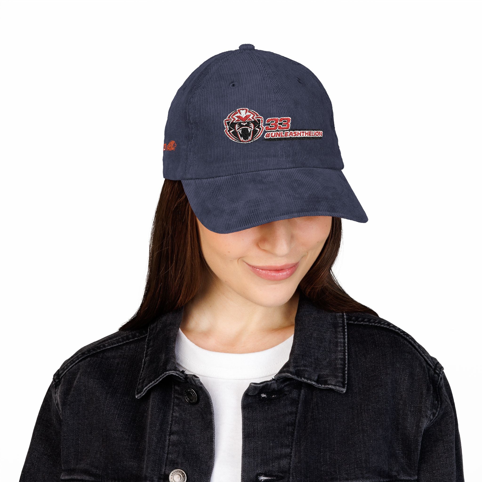 'Unleash the Lion #33' Embroidered Patch Corduroy Vintage Cap