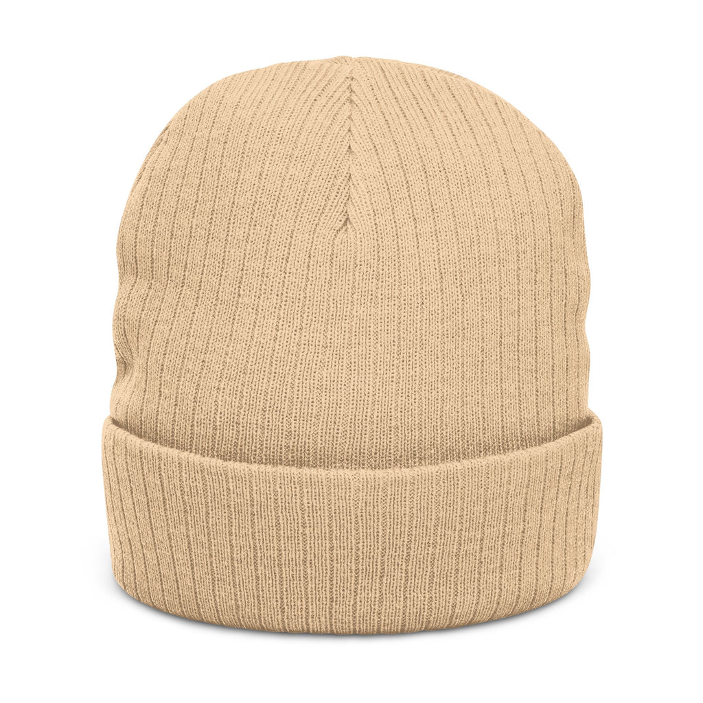 Embroidered Ribbed Beanie — 'SIMPLY LOVELY' Orange Logo Knit Hat