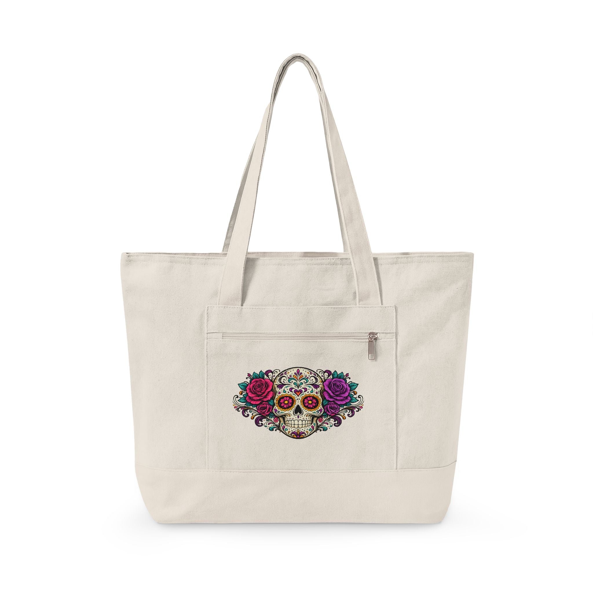 Floral Sugar Skull & 'Beach Bag' Zippered Tote