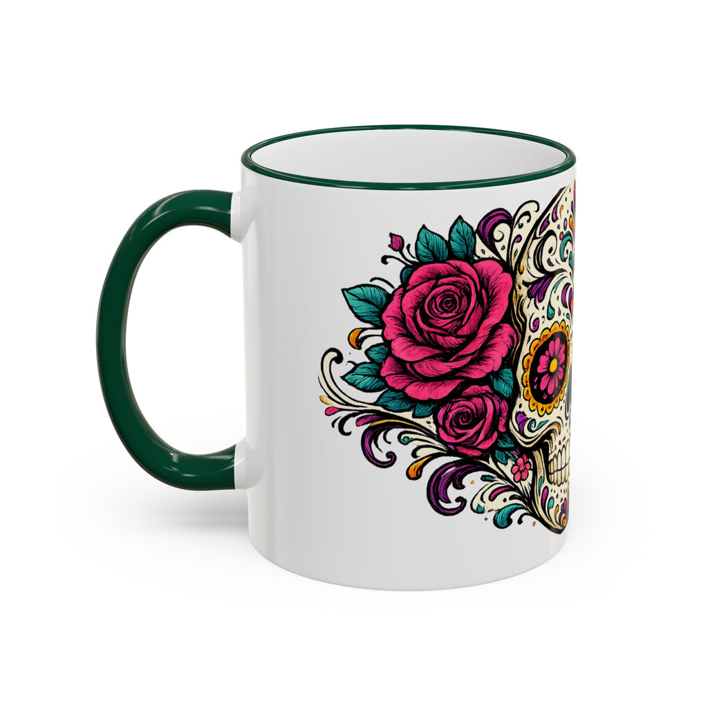 Day of the Dead Sugar Skull Accent Rim Mug — Floral Skull Ceramic Coffee Cup (11oz/15oz)
