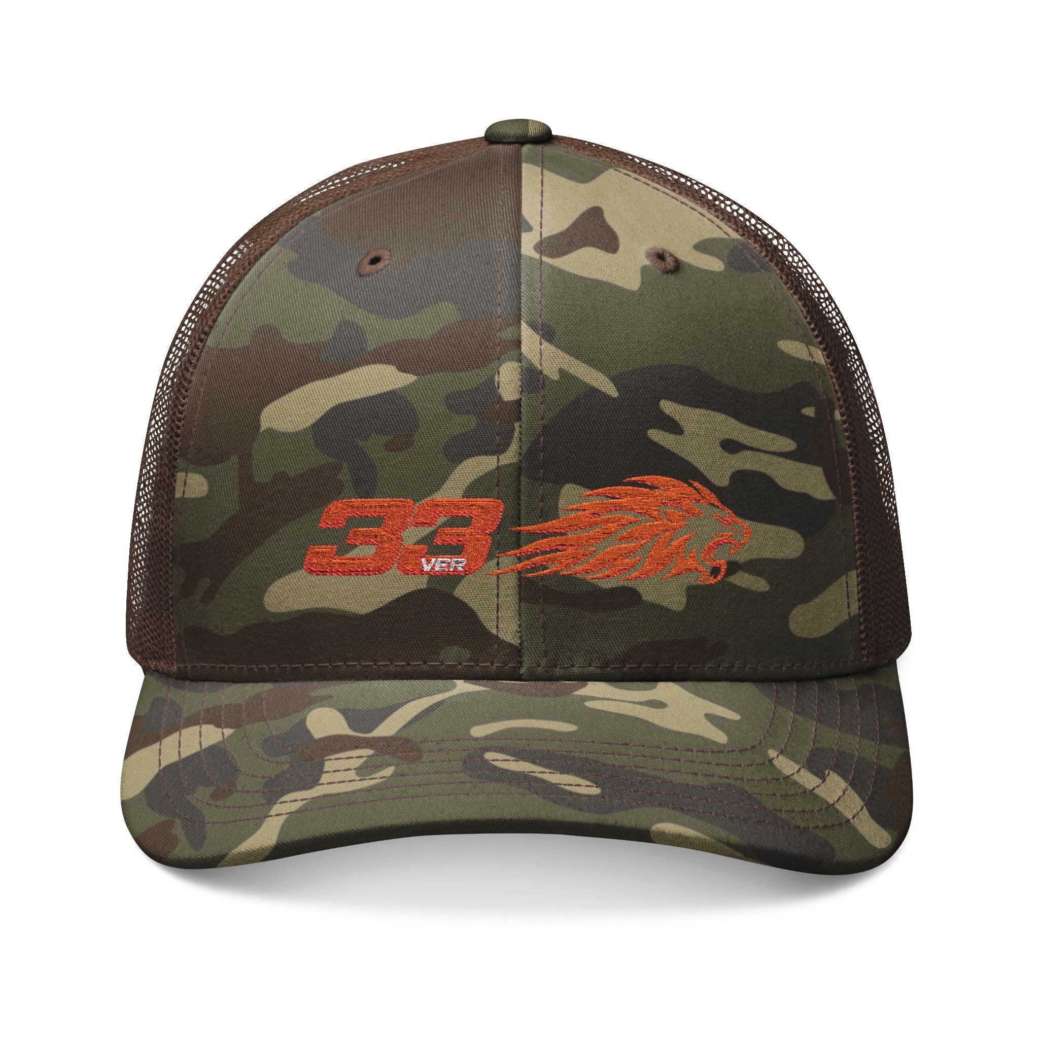 Verstappen Trucker Hat— Embroidered Orange Lion & '38' Patch