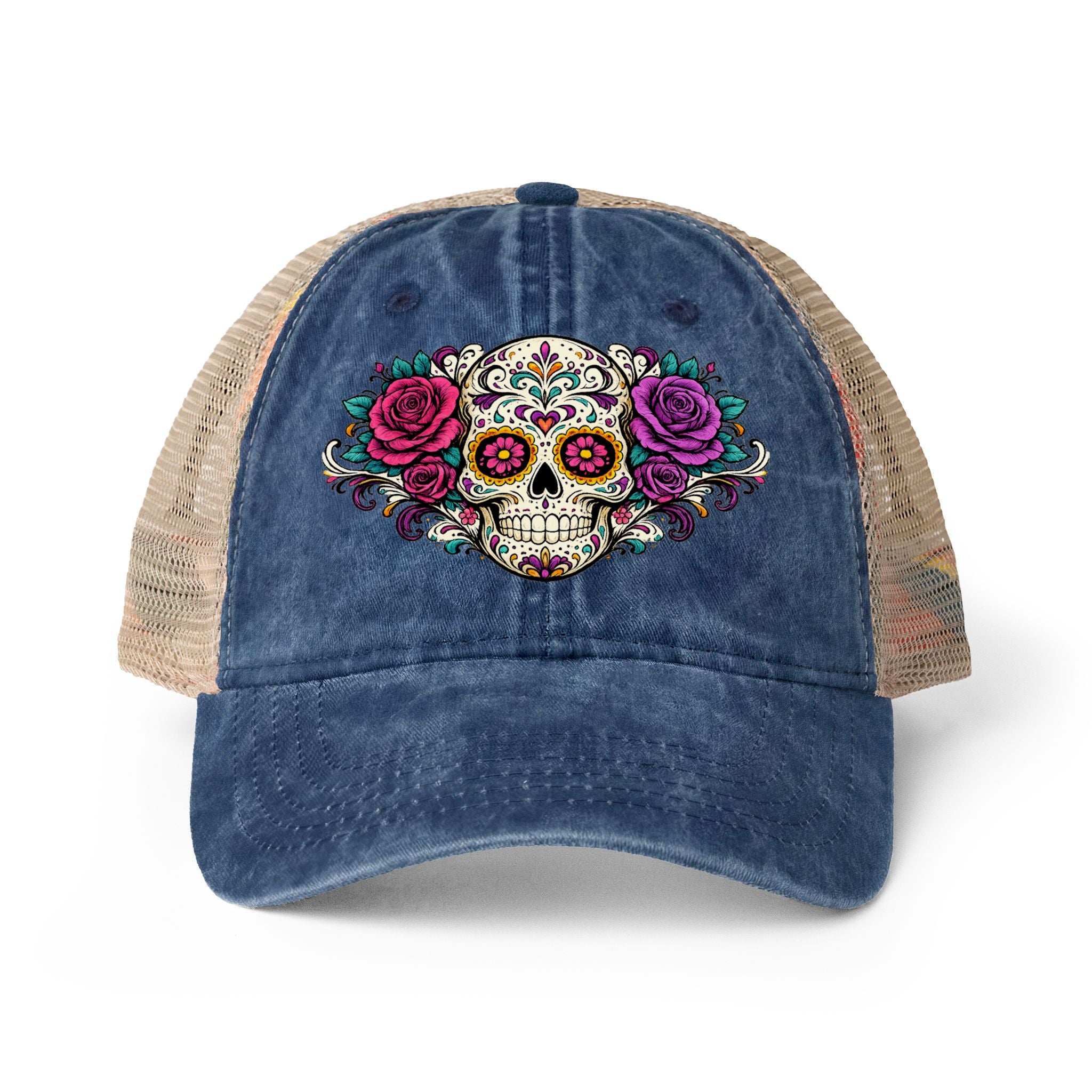 Sugar Skull Women's Washed Mesh Back Cap