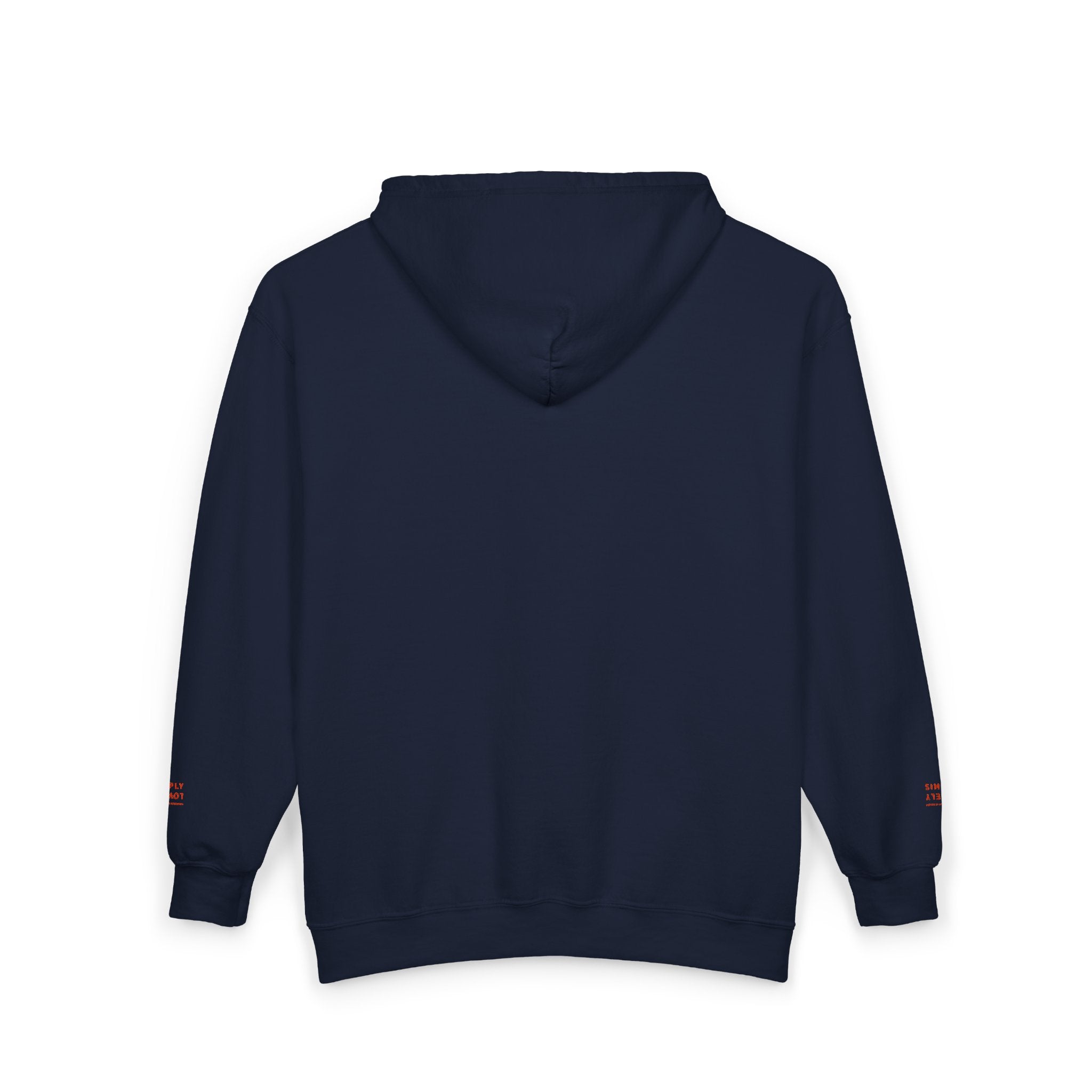 "Simply Lovely"  Zip Hoodie — Small Red Script Chest & Sleeve Design