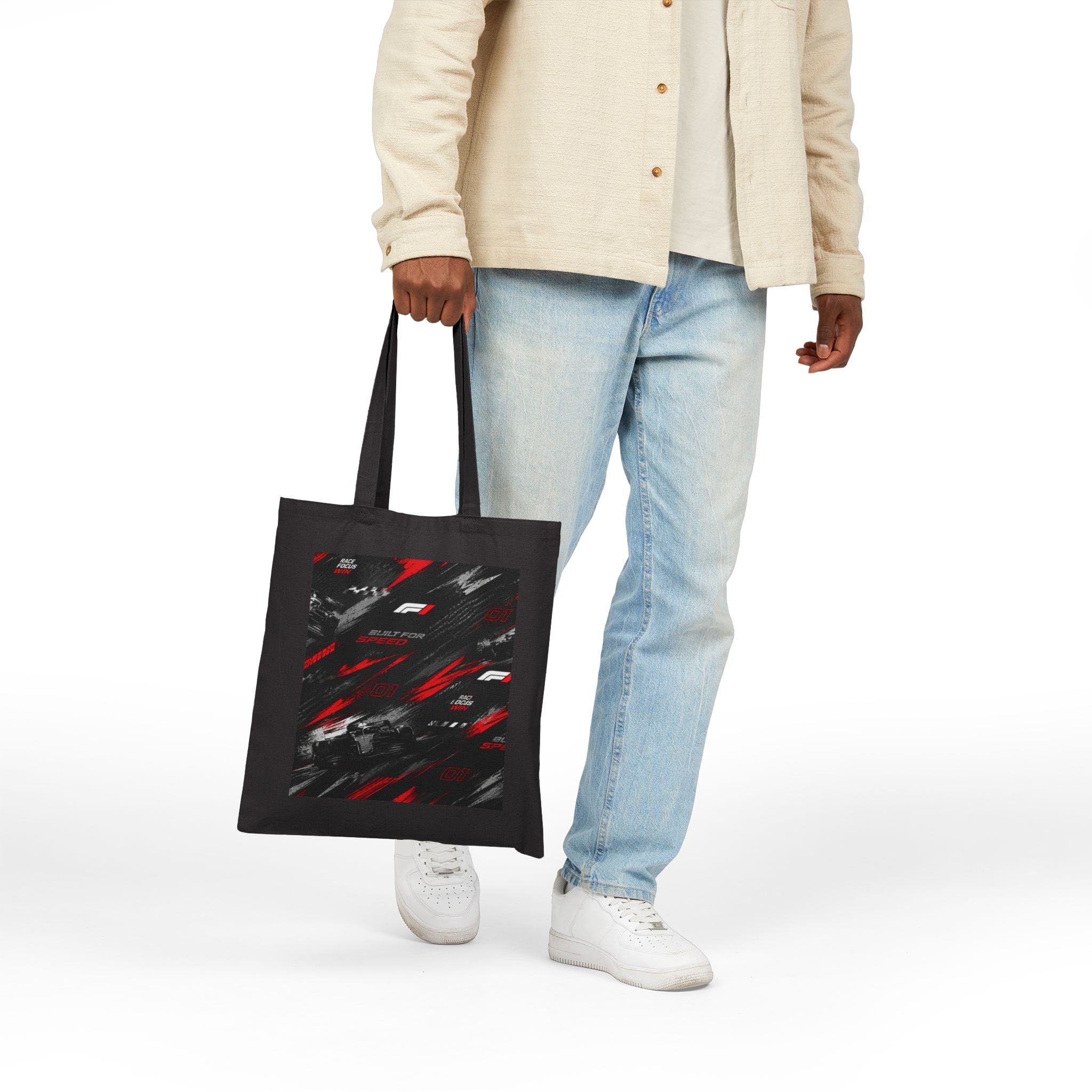 Racing Graphic Tote Bag — Red & Black Motorsport Canvas Tote