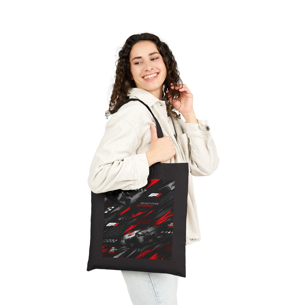 Racing Graphic Tote Bag — Red & Black Motorsport Canvas Tote