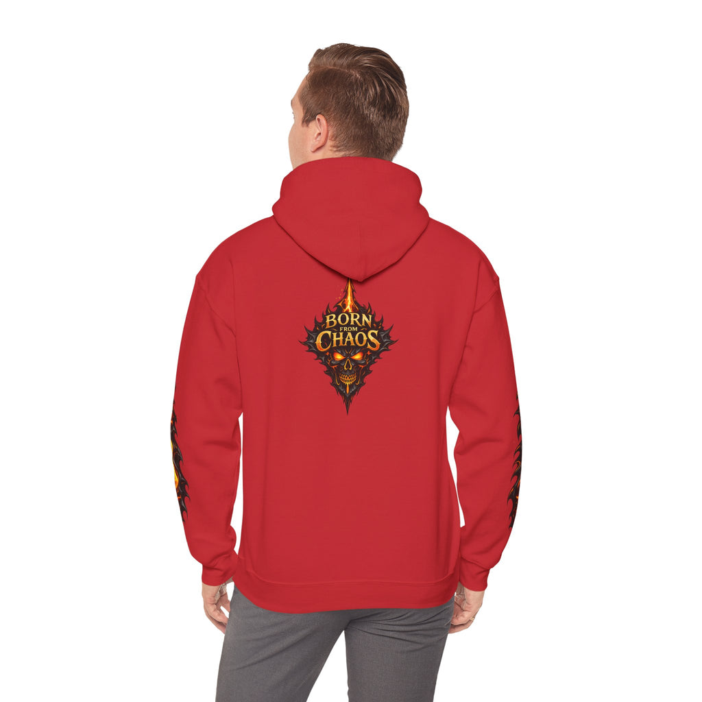 Born From ChaosFlaming Skull Hoodie — Gothic Flame Graphic Pullover