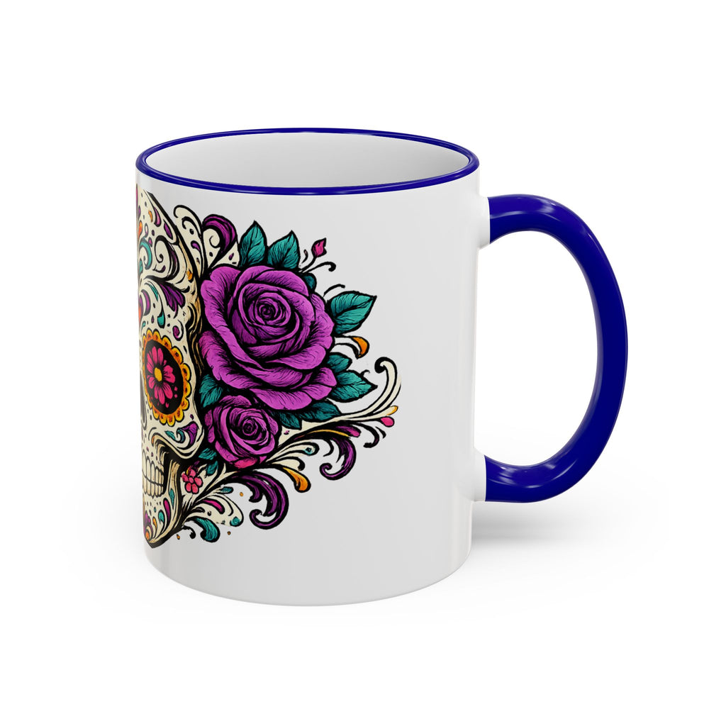 Day of the Dead Sugar Skull Accent Rim Mug — Floral Skull Ceramic Coffee Cup (11oz/15oz)