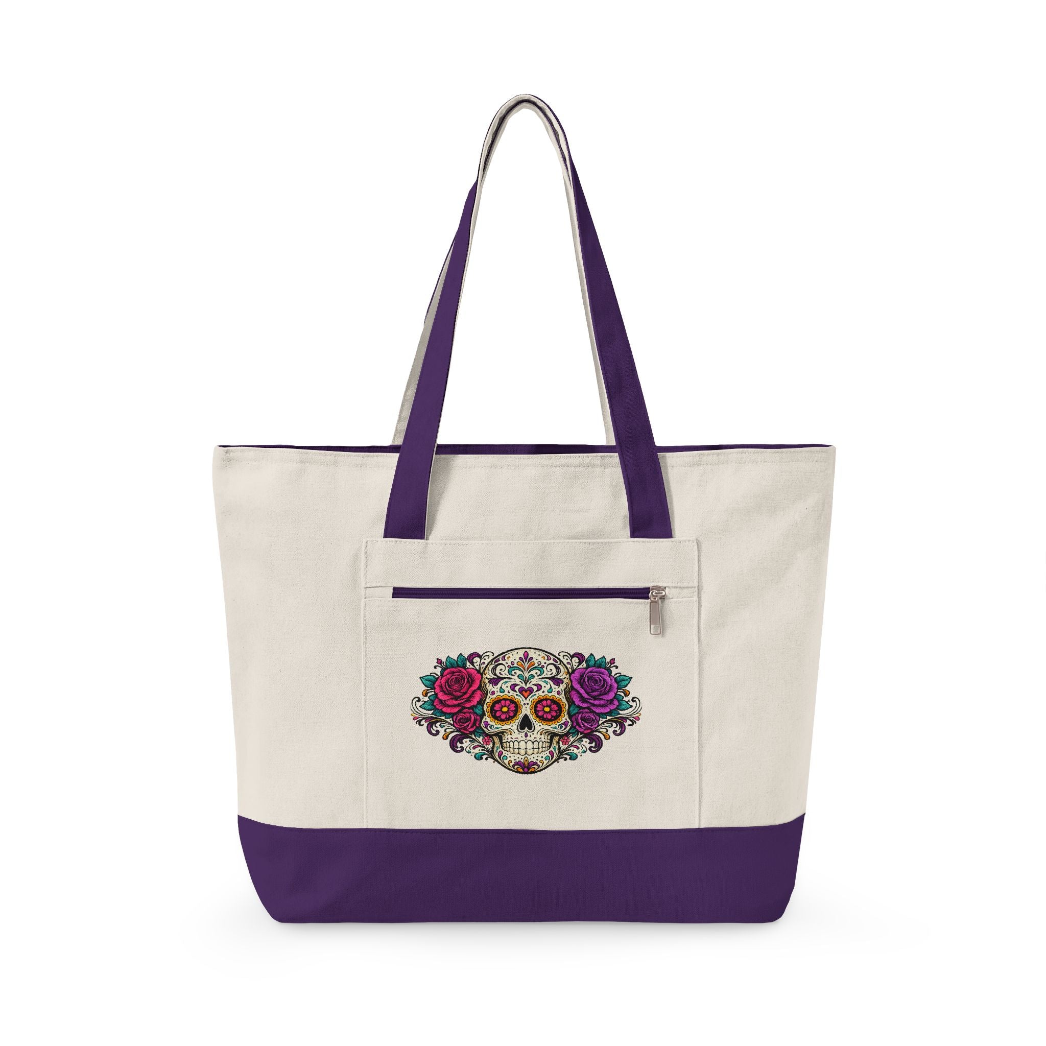 Floral Sugar Skull & 'Beach Bag' Zippered Tote