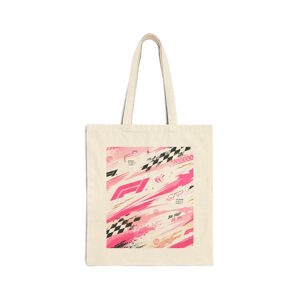 Racing Pink Canvas Tote Bag — Checkered Flag Formula F Design