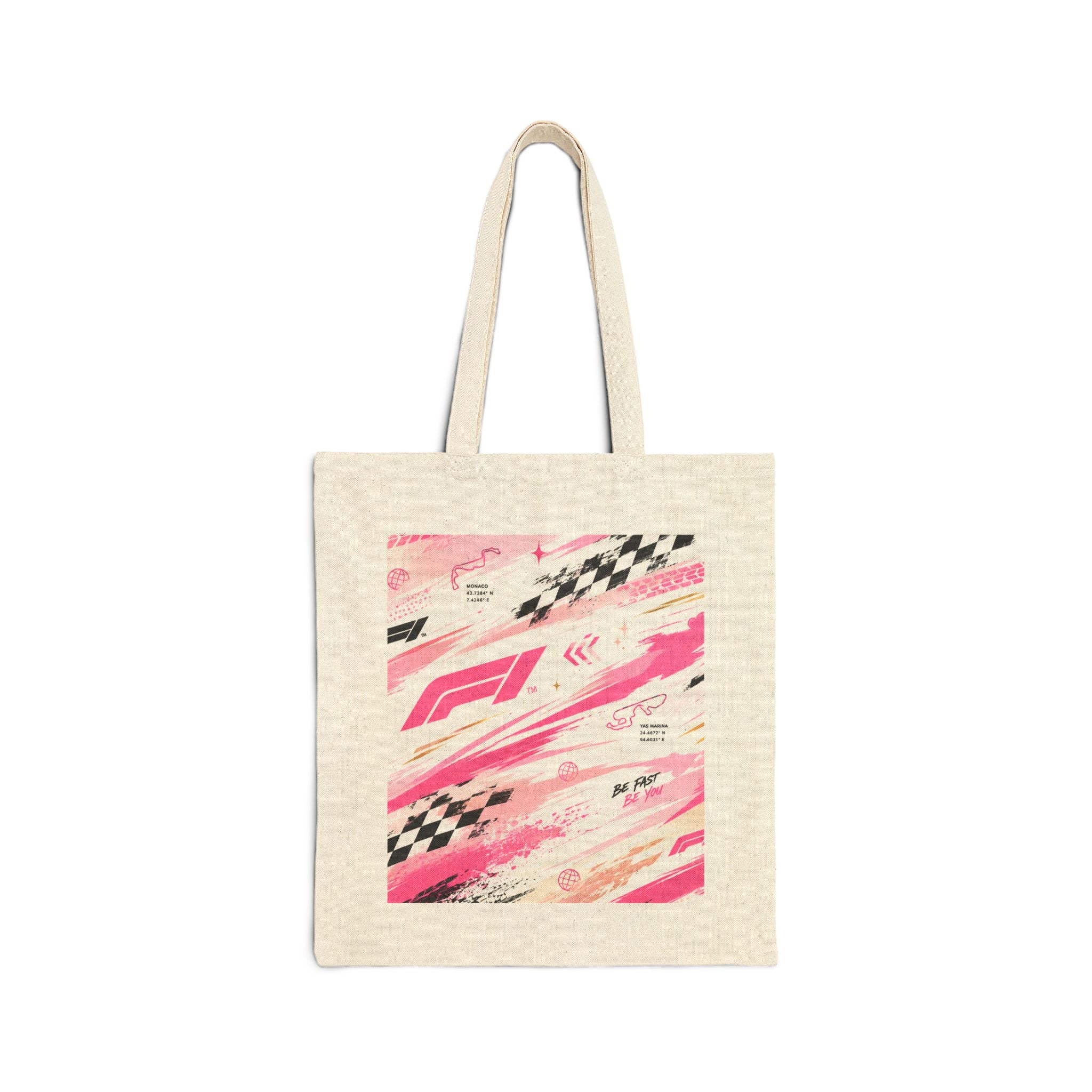 Racing Pink Canvas Tote Bag — Checkered Flag Formula F Design