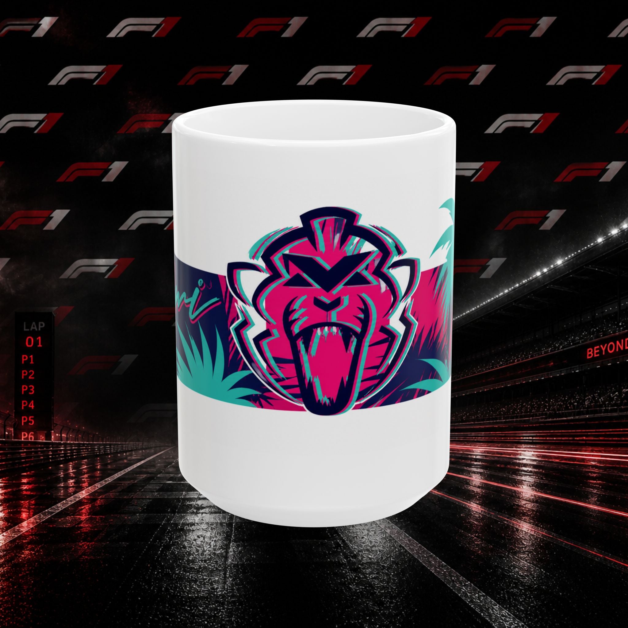 Verstappen Ceramic Mug — Neon Tribal Lion Graphic Coffee Cup (11oz,15oz)