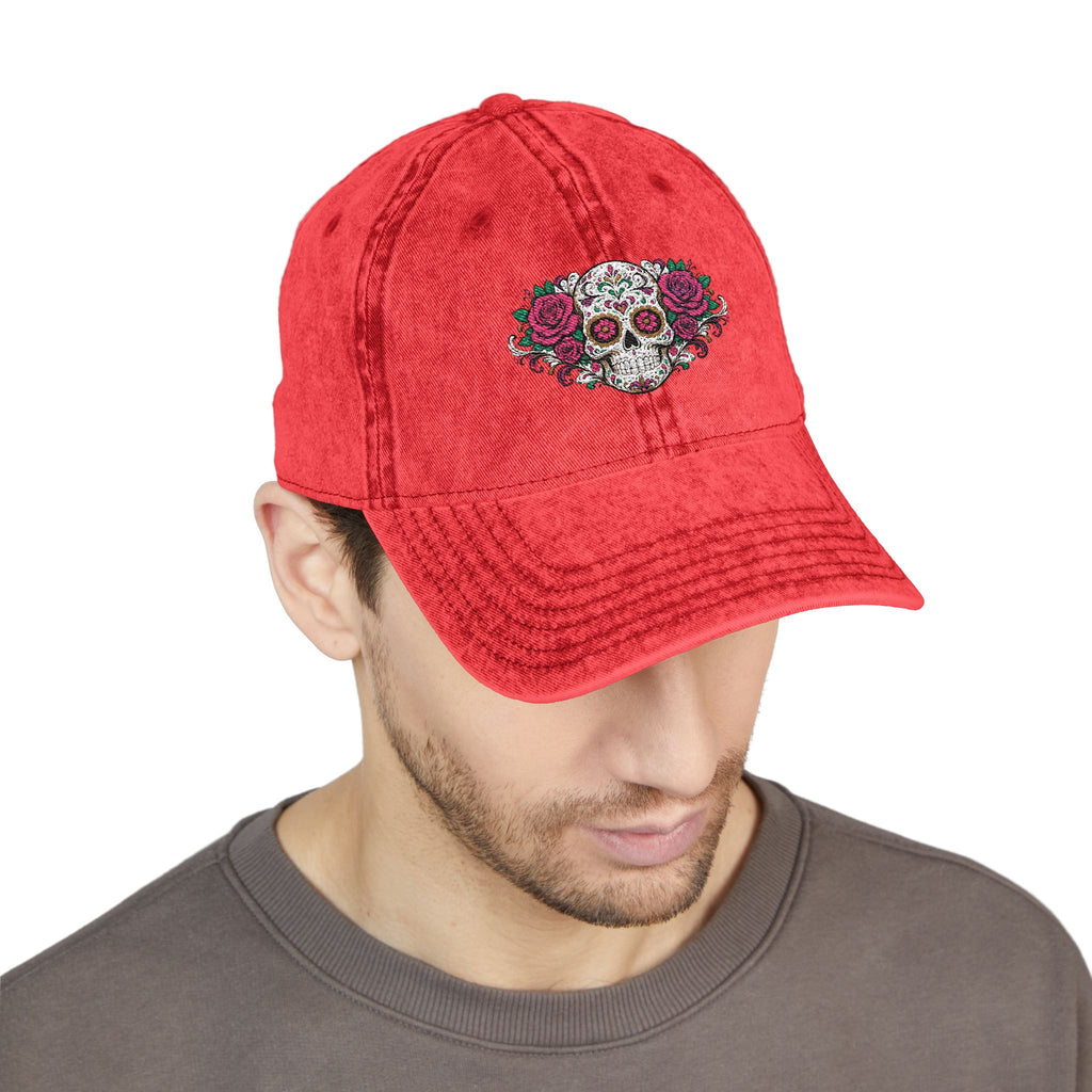 Embroidered Floral Sugar Skull Vintage Cap Personalize it
