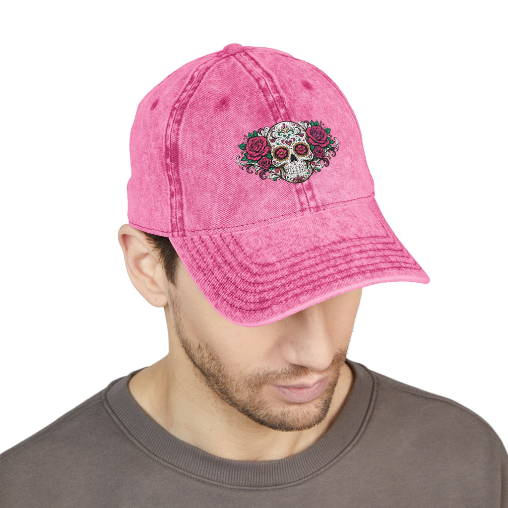 Embroidered Floral Sugar Skull Vintage Cap Personalize it