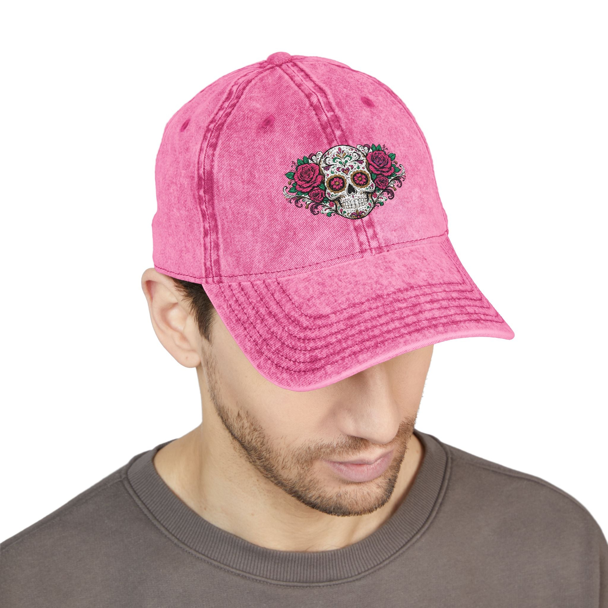 Embroidered Floral Sugar Skull Vintage Cap Personalize it