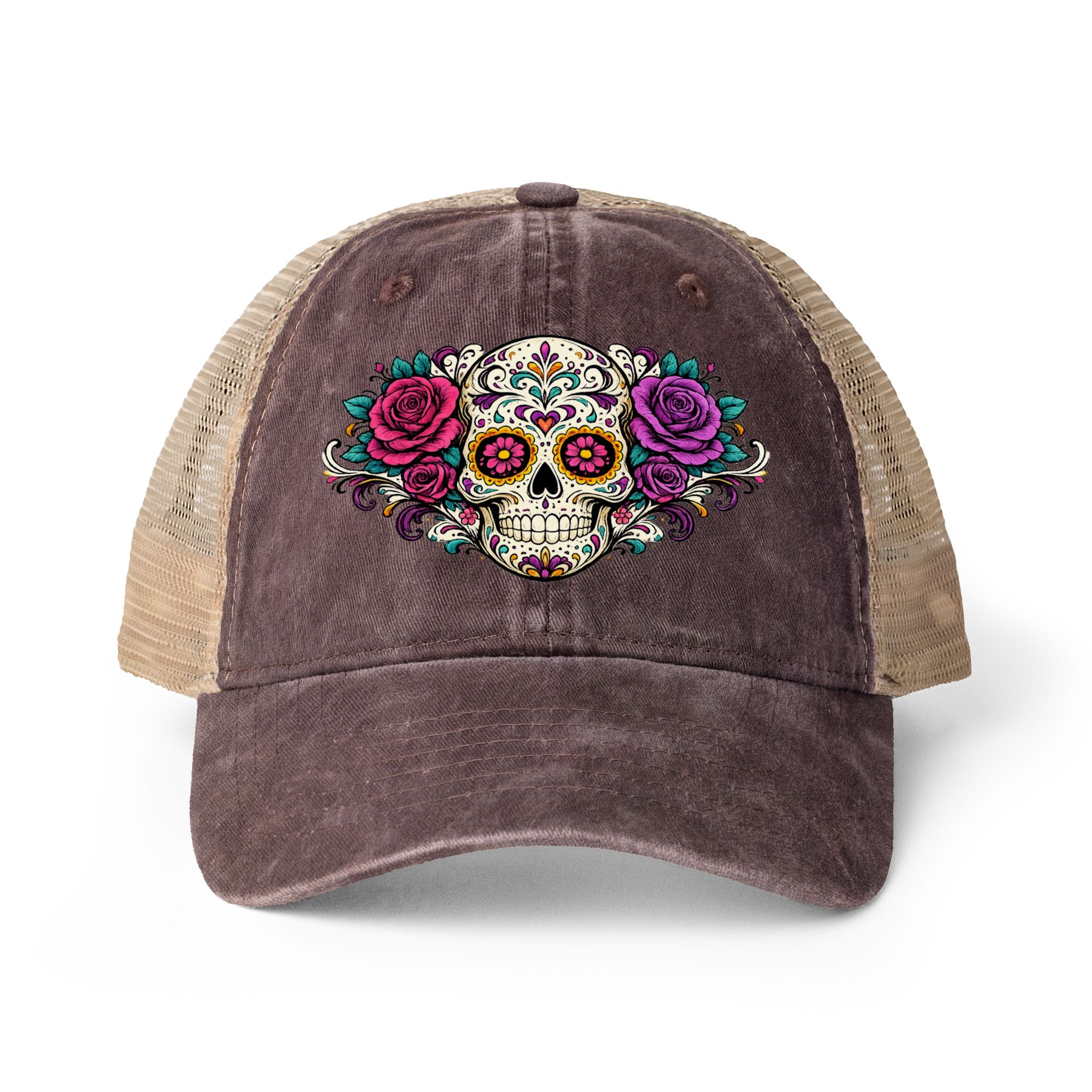 Sugar Skull Women's Washed Mesh Back Cap