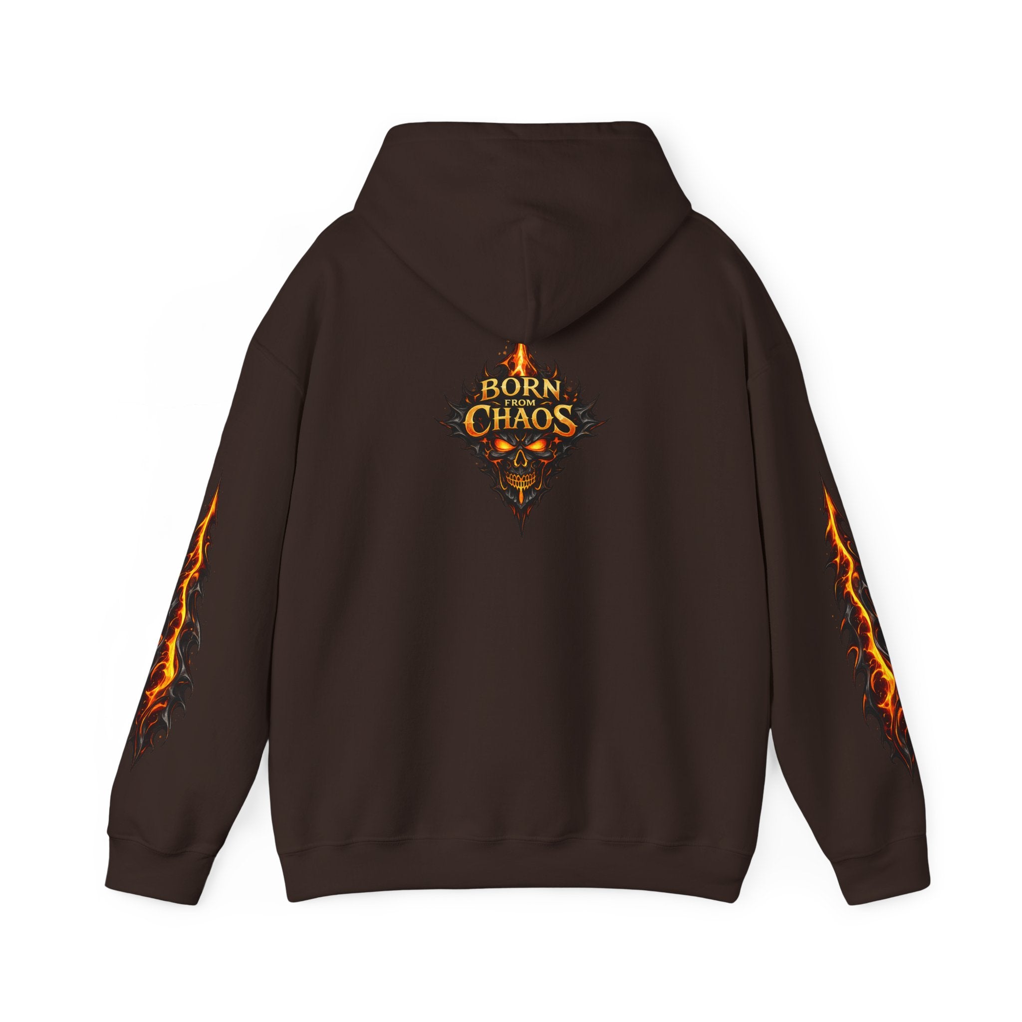 Born From ChaosFlaming Skull Hoodie — Gothic Flame Graphic Pullover