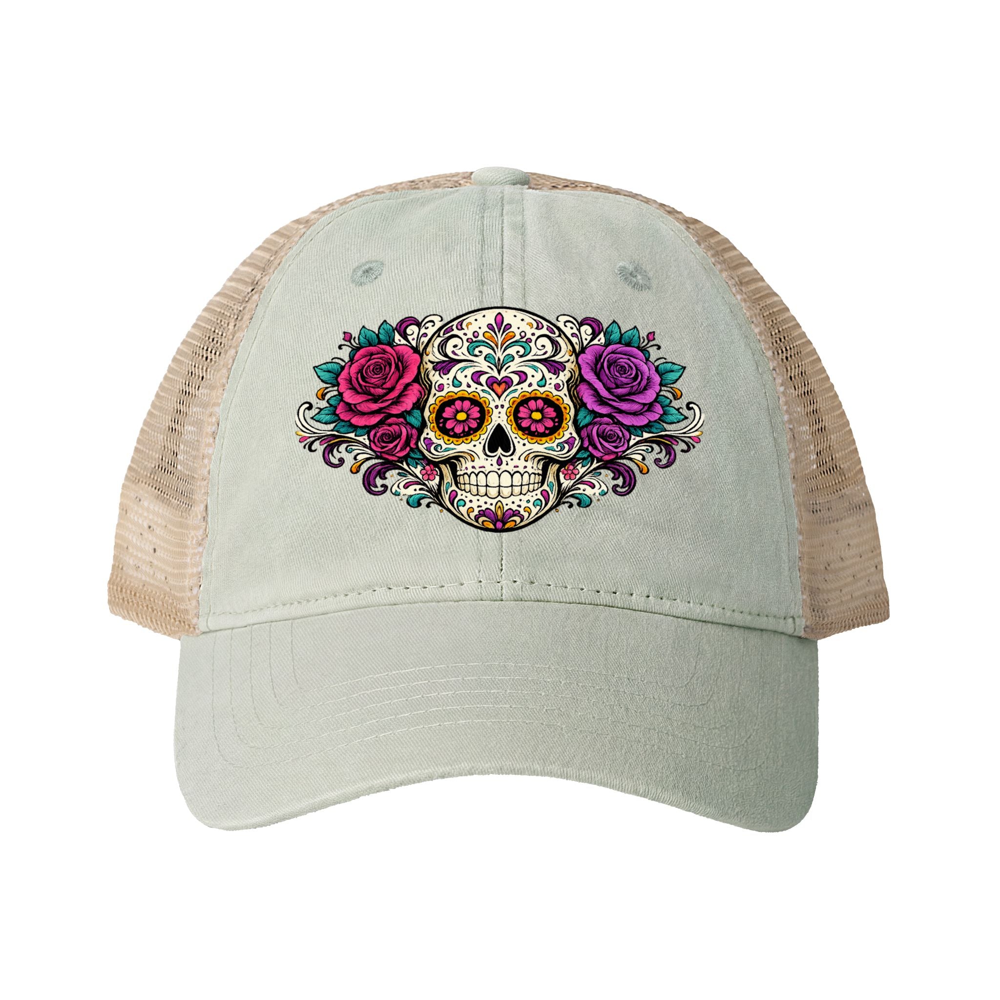 Sugar Skull Women's Washed Mesh Back Cap