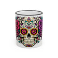 Day of the Dead Sugar Skull Accent Rim Mug — Floral Skull Ceramic Coffee Cup (11oz/15oz)