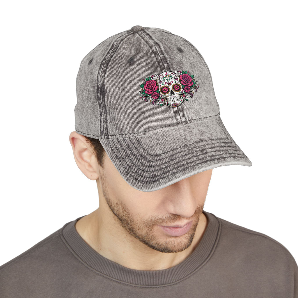 Embroidered Floral Sugar Skull Vintage Cap Personalize it