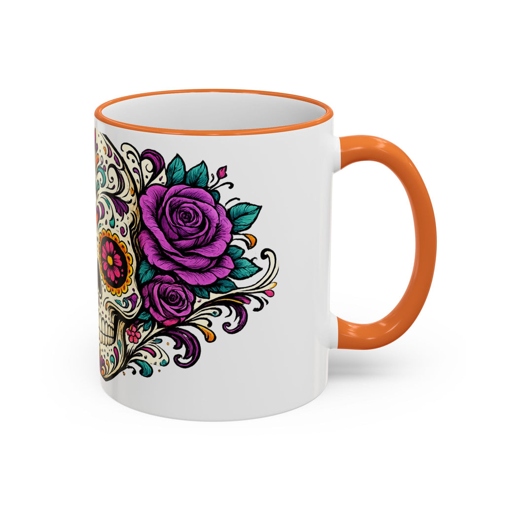 Day of the Dead Sugar Skull Accent Rim Mug — Floral Skull Ceramic Coffee Cup (11oz/15oz)