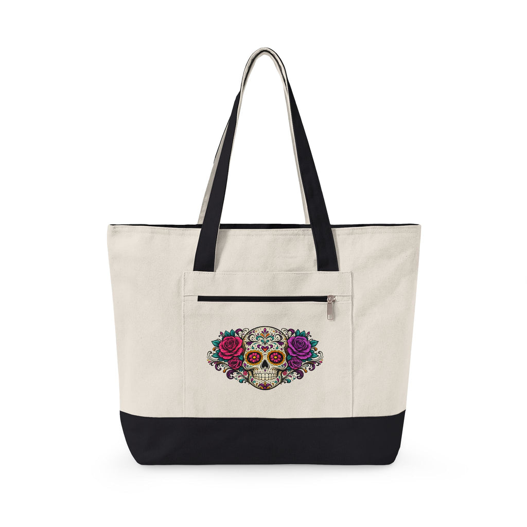 Floral Sugar Skull & 'Beach Bag' Zippered Tote