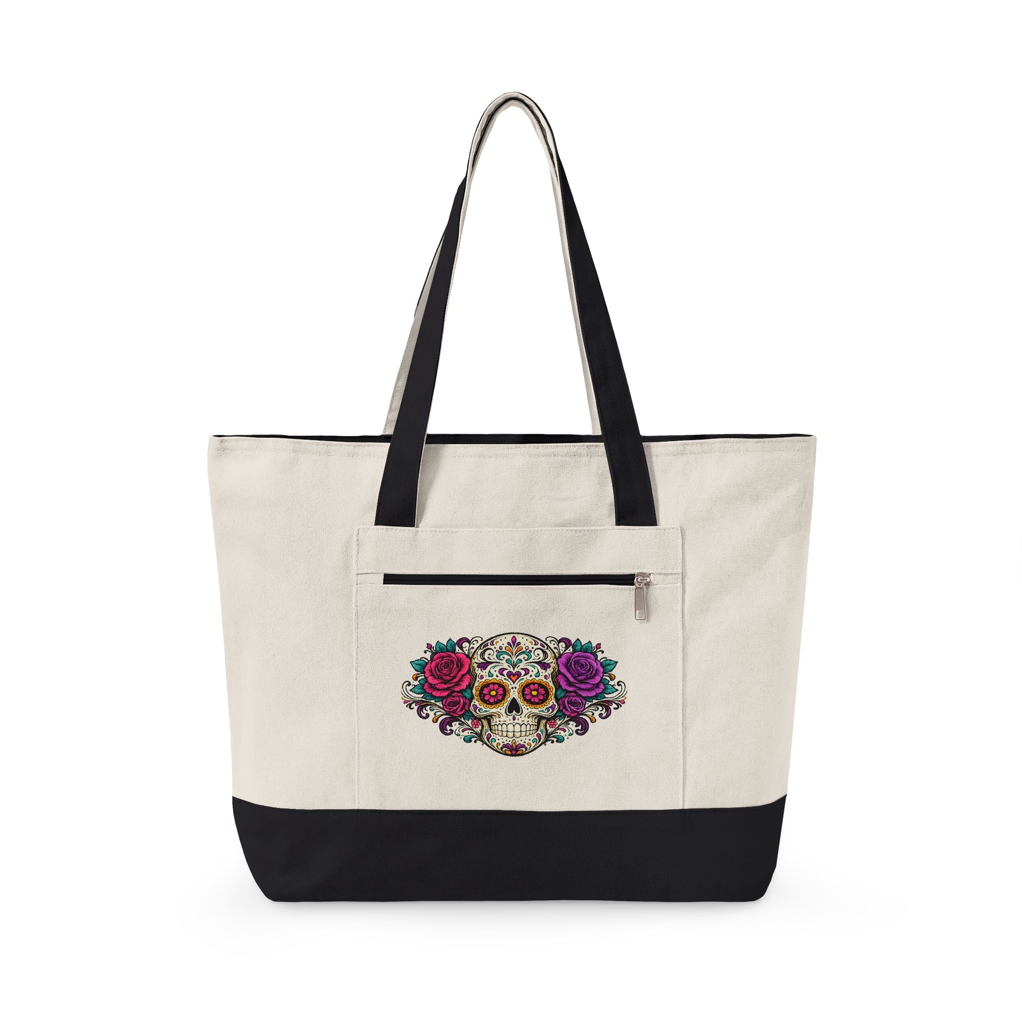 Floral Sugar Skull & 'Beach Bag' Zippered Tote