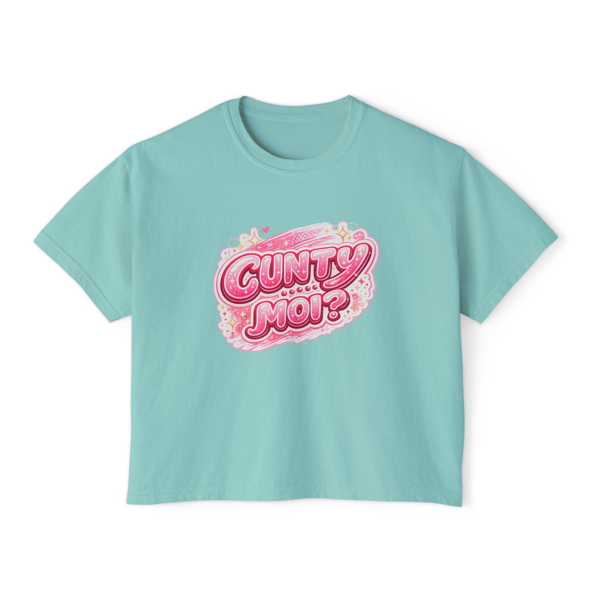 CUNTY....MOI?' Pink Retro Graphic Crop T-Shirt