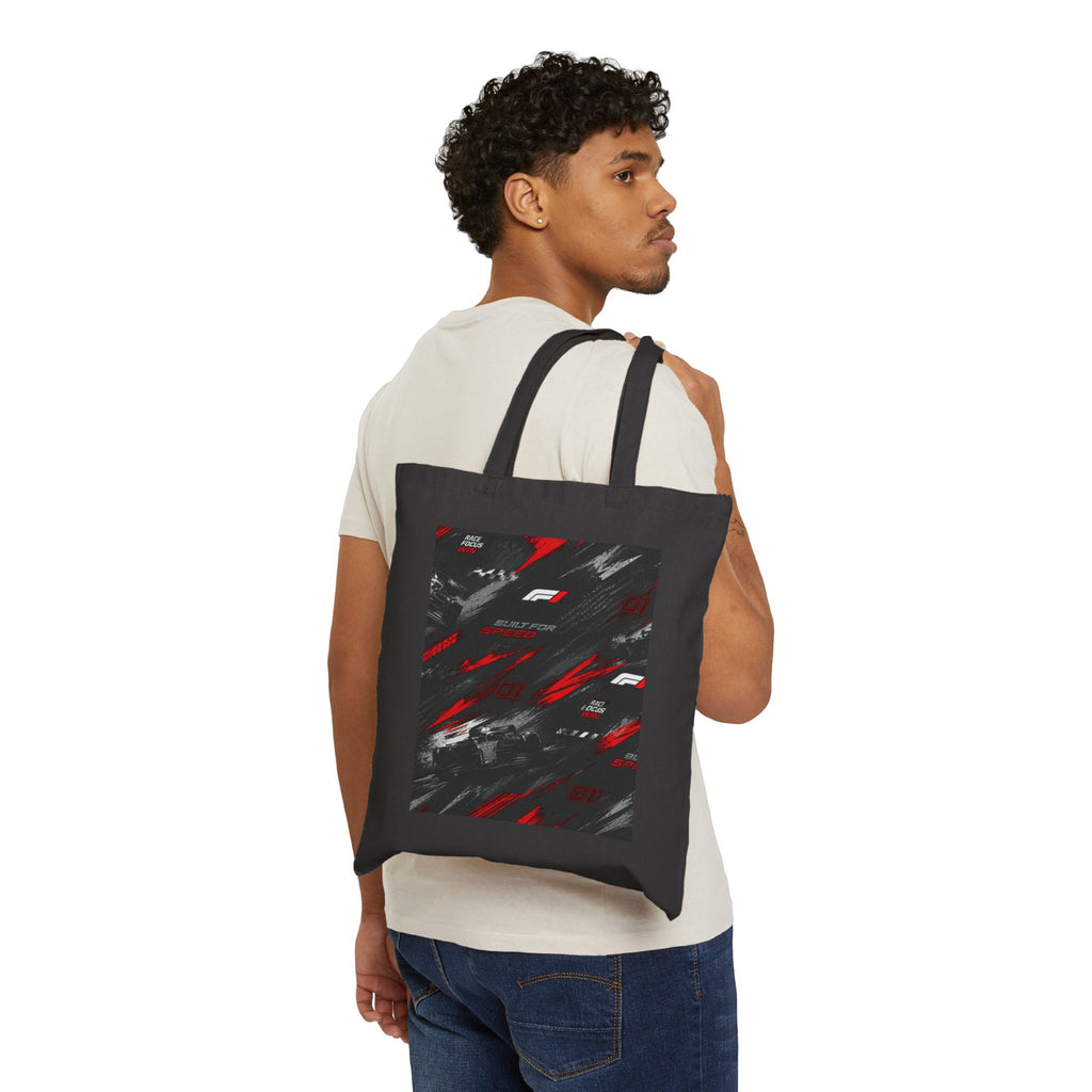 Racing Graphic Tote Bag — Red & Black Motorsport Canvas Tote