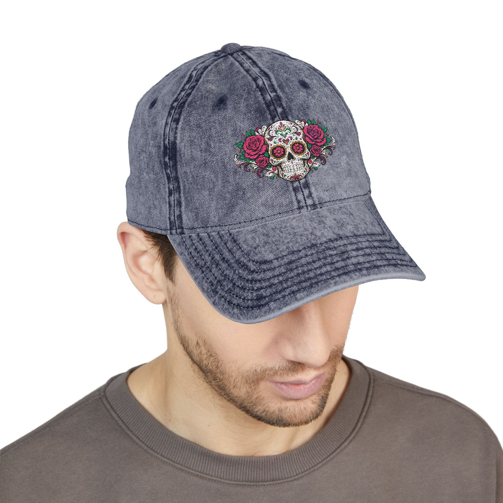 Embroidered Floral Sugar Skull Vintage Cap Personalize it
