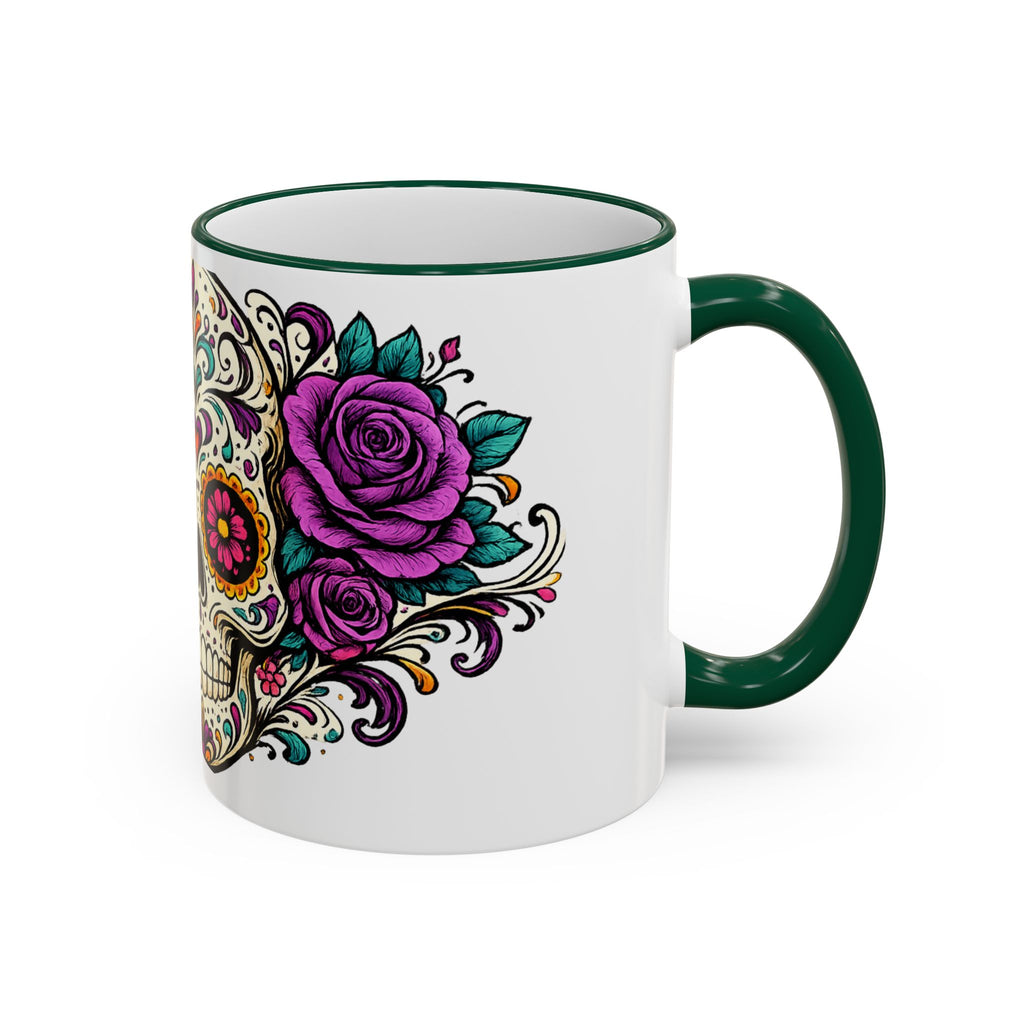 Day of the Dead Sugar Skull Accent Rim Mug — Floral Skull Ceramic Coffee Cup (11oz/15oz)