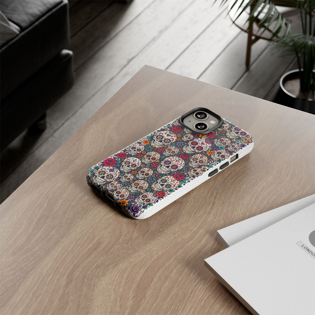 Sugar Skull Tough Phone Case — Floral Day of the Dead Protective Cover