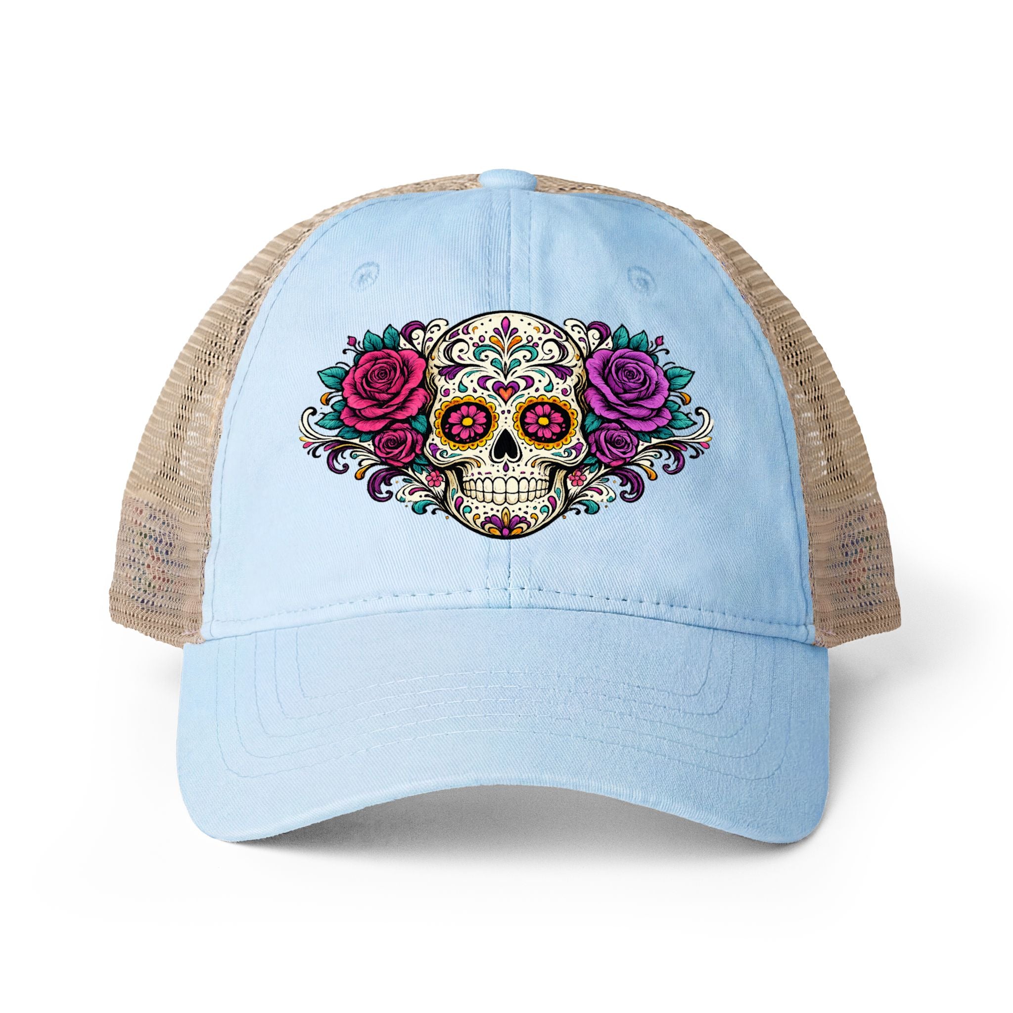 Sugar Skull Women's Washed Mesh Back Cap