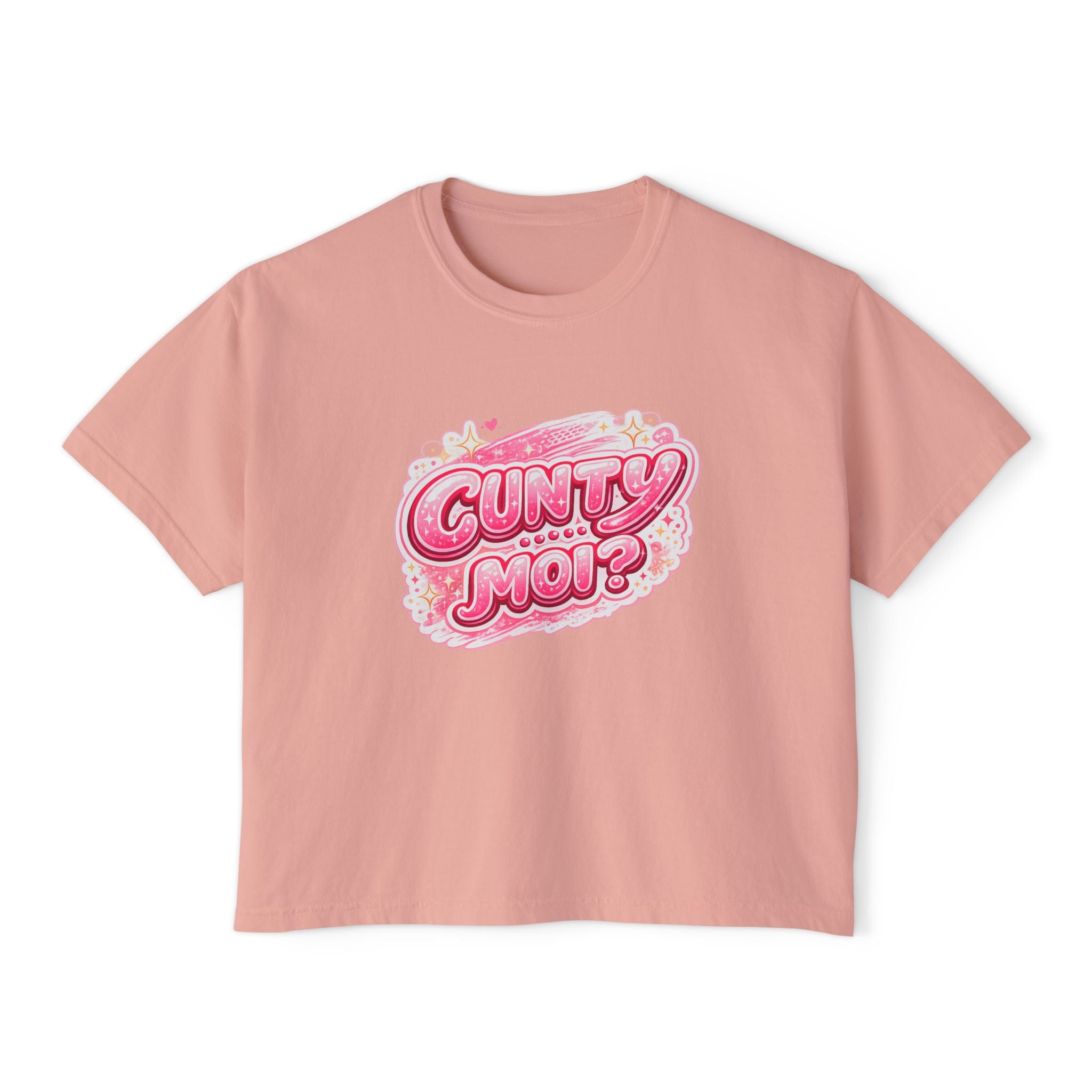 CUNTY....MOI?' Pink Retro Graphic Crop T-Shirt