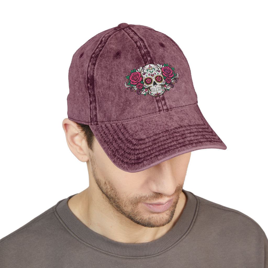 Embroidered Floral Sugar Skull Vintage Cap Personalize it